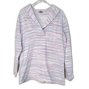 Talbots Womens sz 1X white stripes vneck sweater long sleeve collar